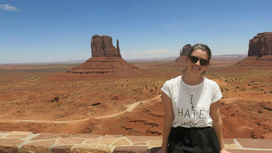 A woman's identity revealed in front of Monument Valley in Utah.