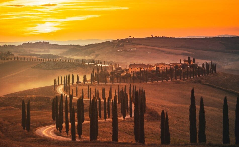 tuscany valleys at sunset