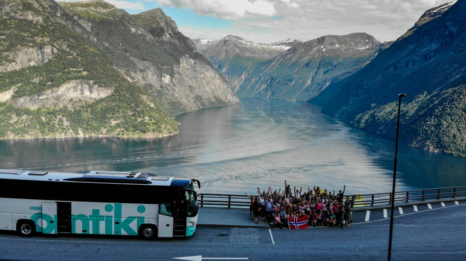 Contiki bus with group in Norway