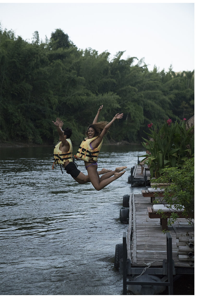 jumping into river kwai in thailand