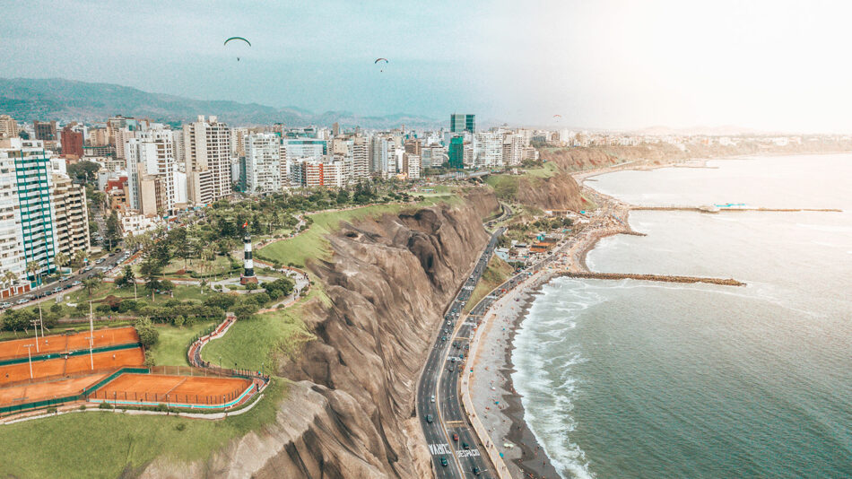 An aerial view of a beach in Peru.