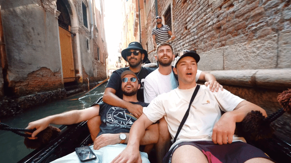 Movember travellers on gondola in Venice