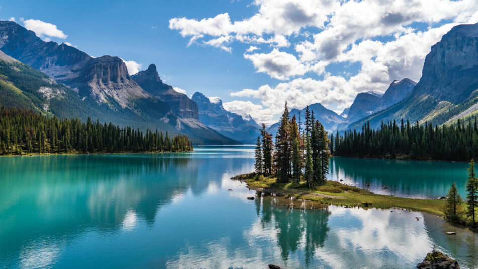 One of the best lakes in Canada surrounded by mountains and trees.