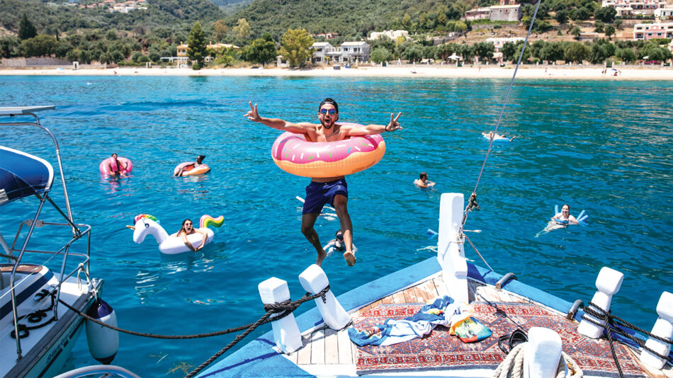 man jumping off george's boat