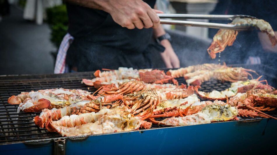 Prawns cooking on a BBQ - a popular Christmas food in Australia