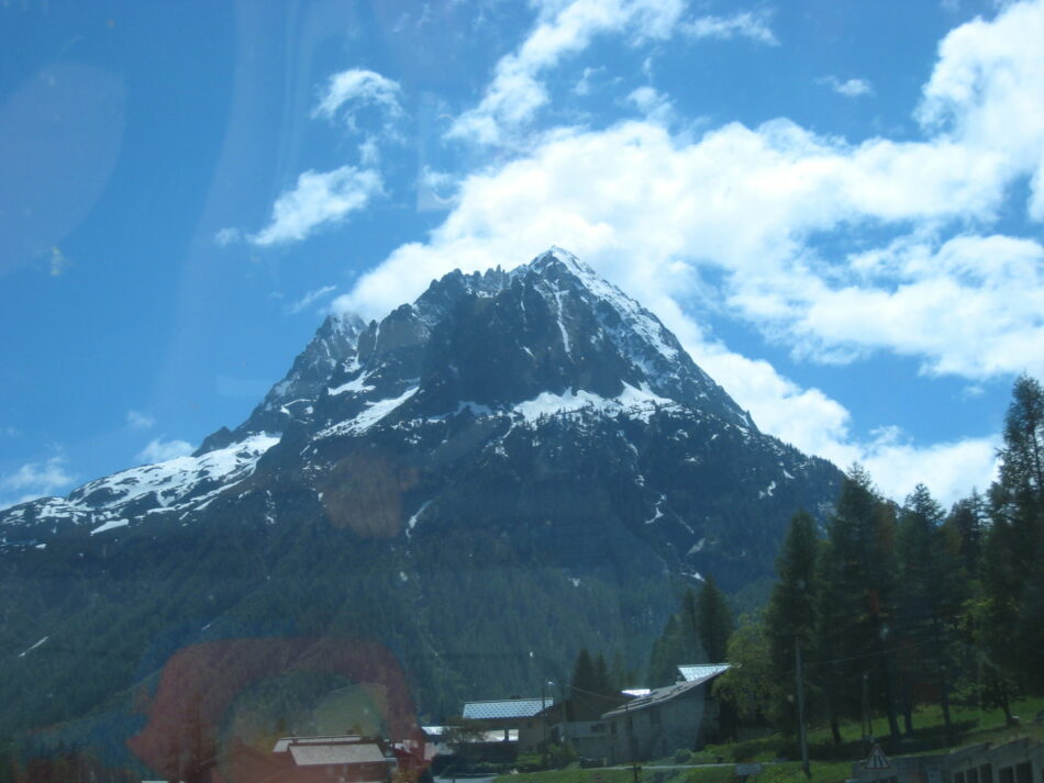 A snow-covered mountain.