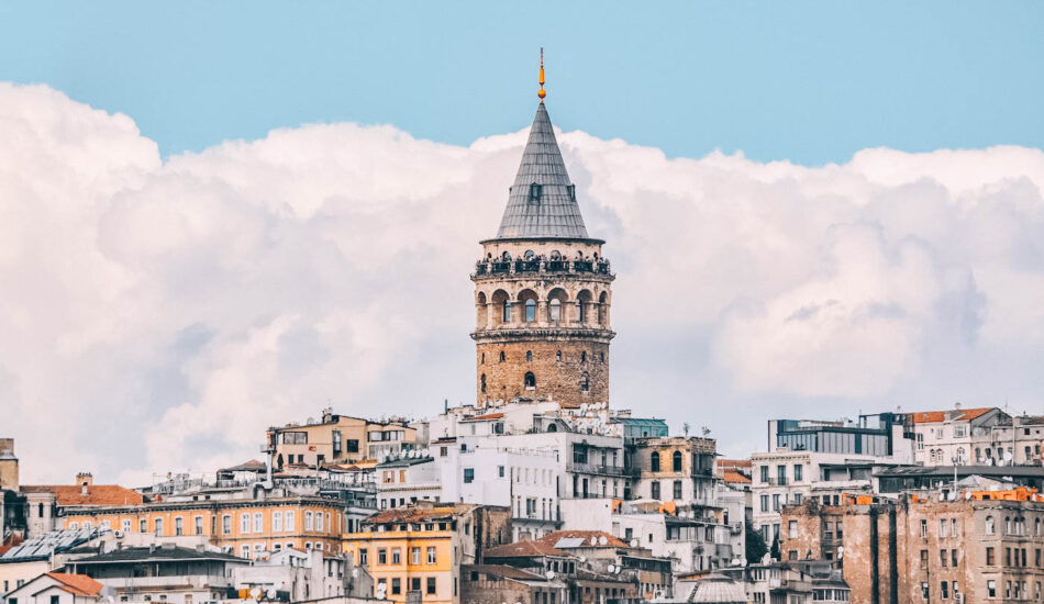 A city with a tower on top of it.