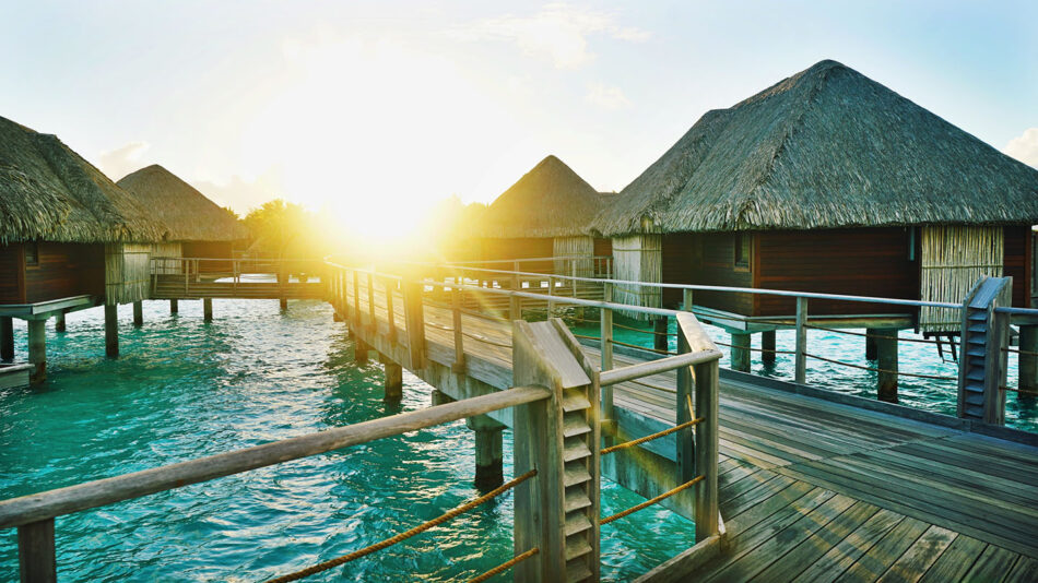 Bora Bora bungalows in the sun - travel bucket list