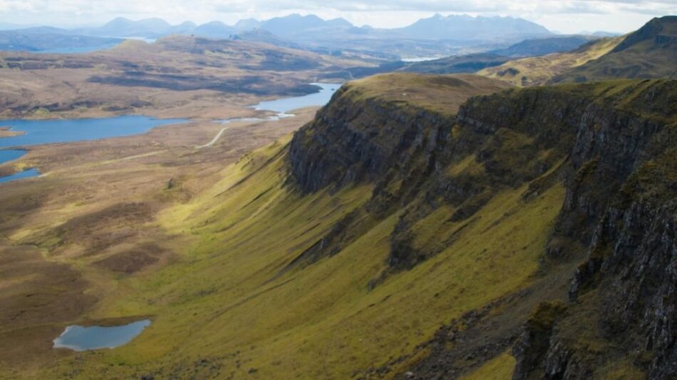 An aerial view of the isle of Skye in Scotland.
