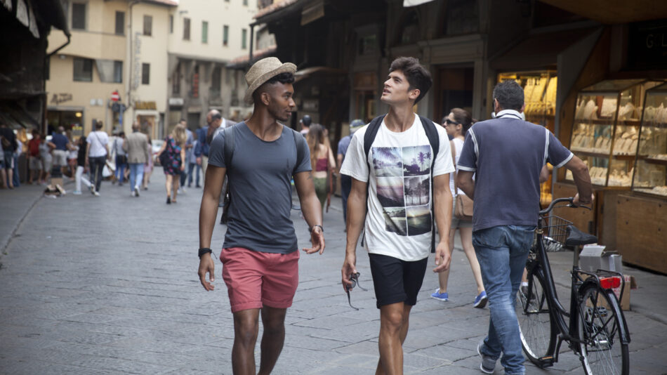 shopping in italy - image of two boys exploring a street in the Santa Maria Novella district