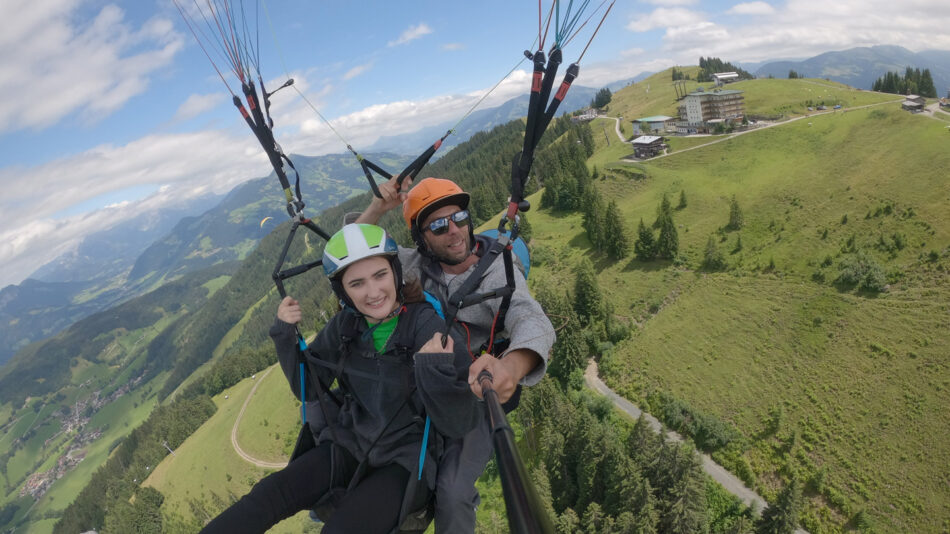 Traveller paragliding in Switzerland