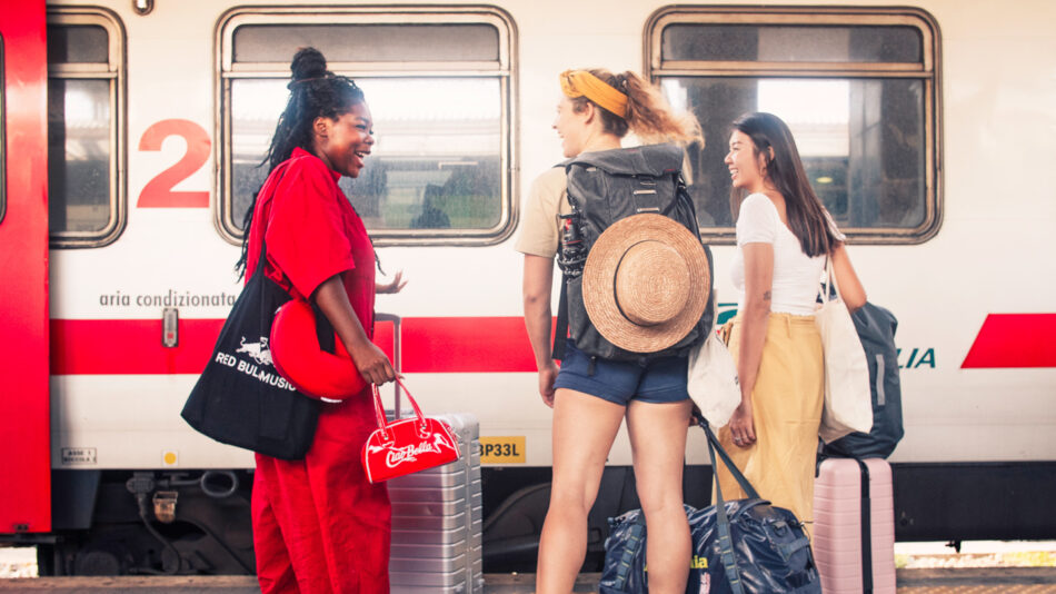 travellers taking a train in Europe