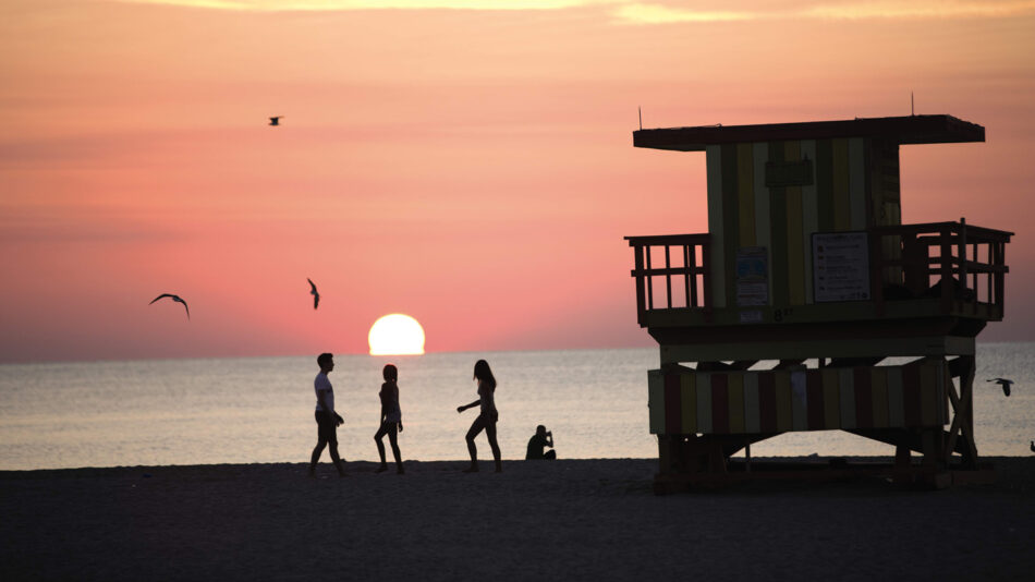 A lifeguard tower with breathtaking views of the world's best sunsets on the beach.