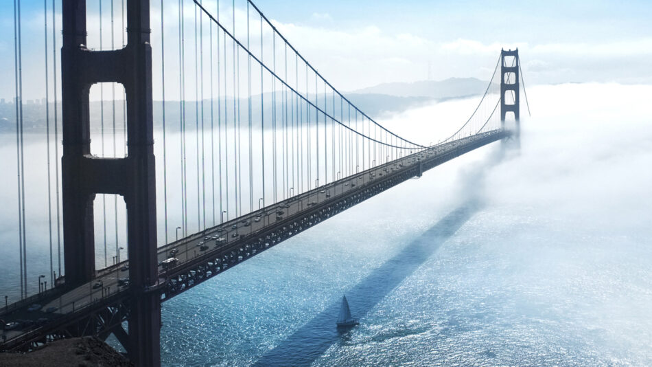 The iconic Golden Gate Bridge in San Francisco, California.