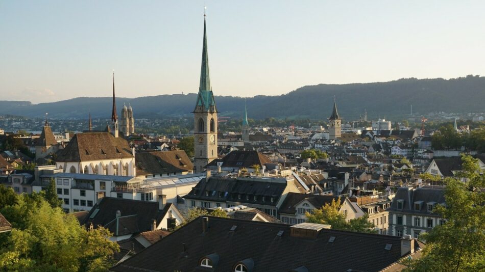 An aerial view of the world's happiest city, Zurich, Switzerland.