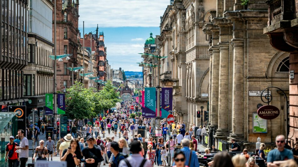 busy street in Glasgow in summer