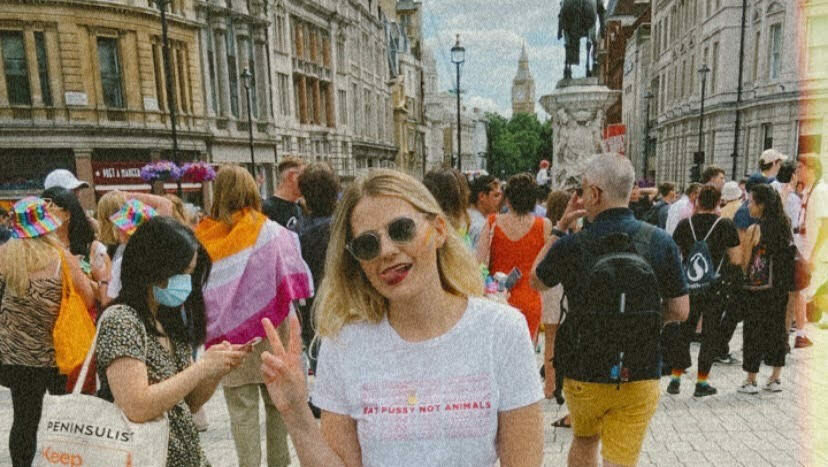 Rosie Turner posing during Pride