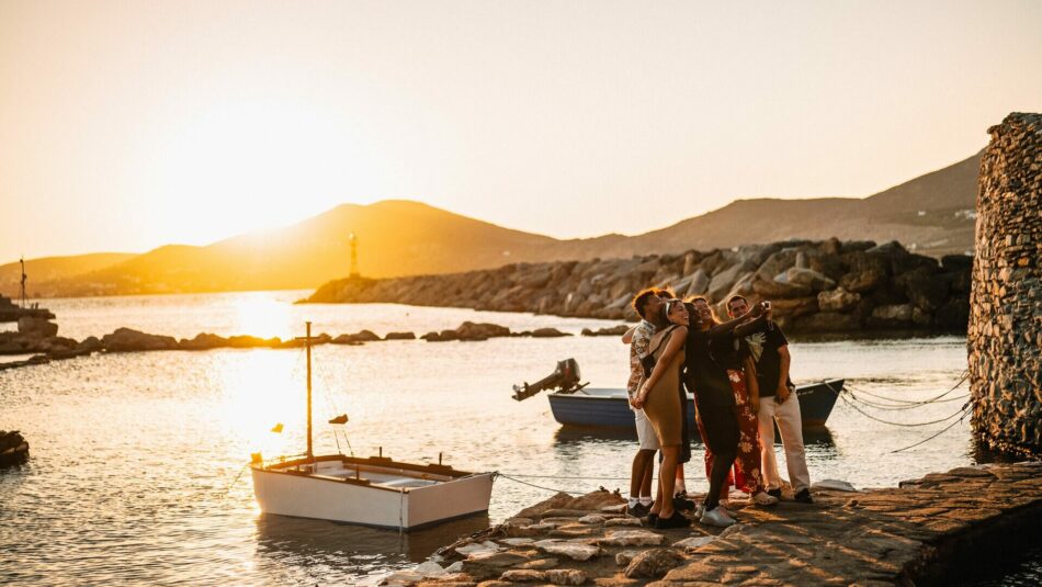 travellers taking a selfie in Greece