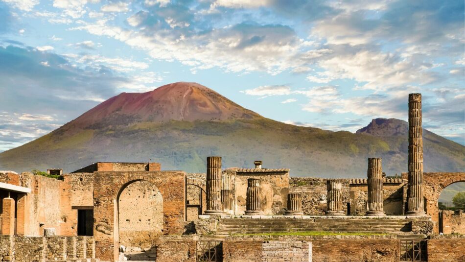 view of Mount Vesuvius and Pompeii, Italy