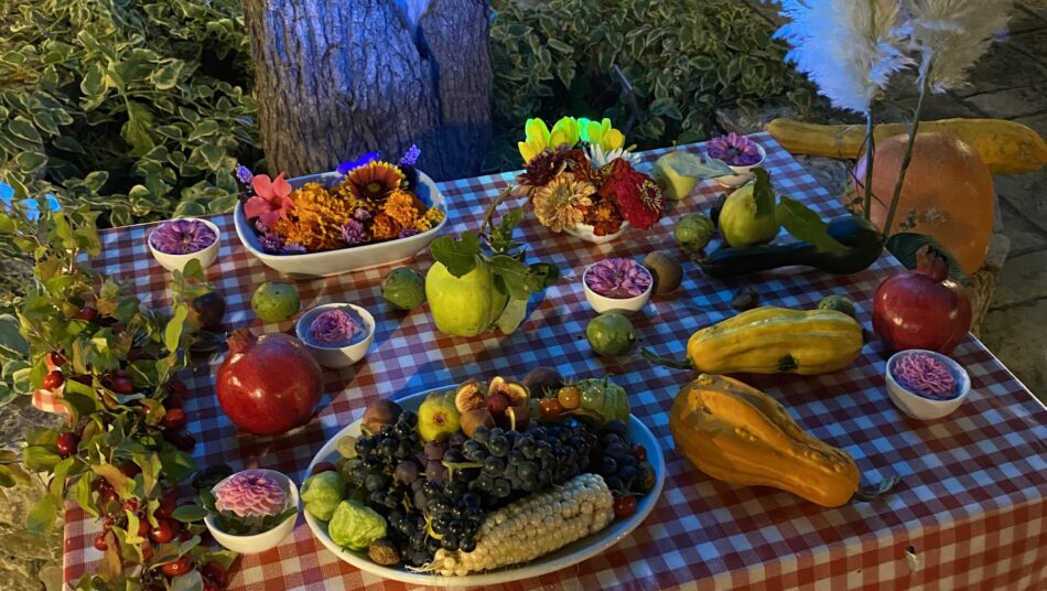 table of seasonal and homegrown vegetables