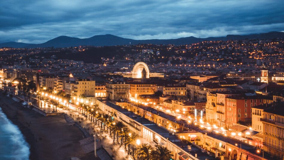 view of Nice by night in France