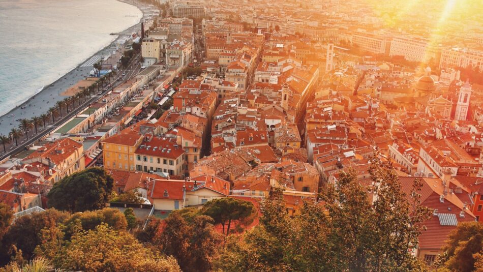 view of Nice from above at sunset, France