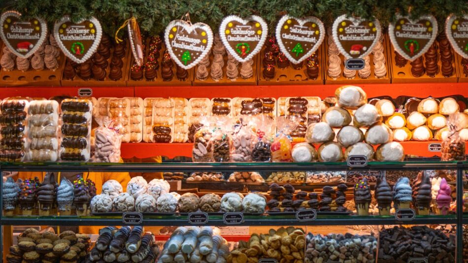 stall selling traditional Christmas cakes at a Christmas Market in Europe
