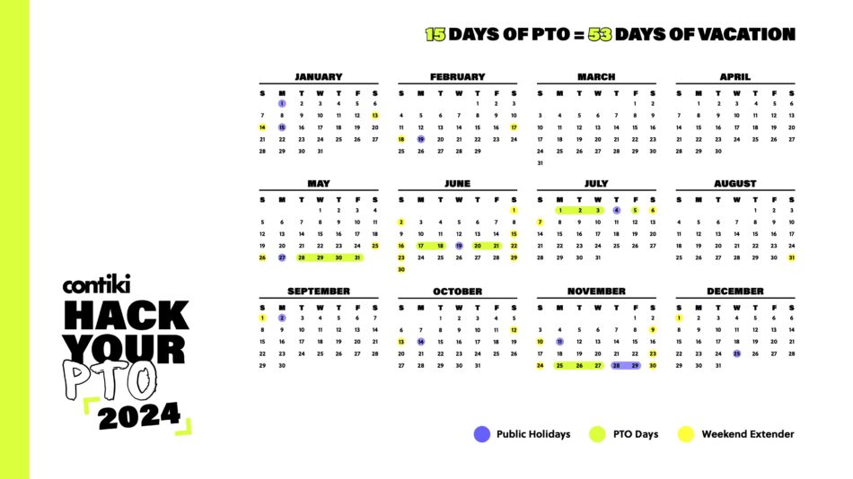 Contiki Hack Your PTO 2024 calendar.