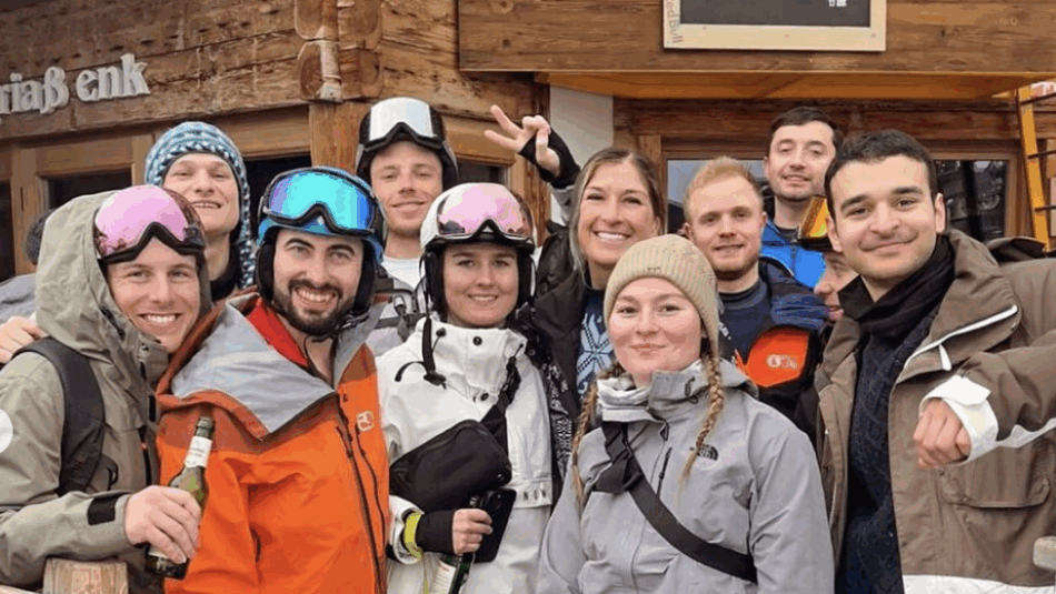 Peter McCarthy skiing on Contiki