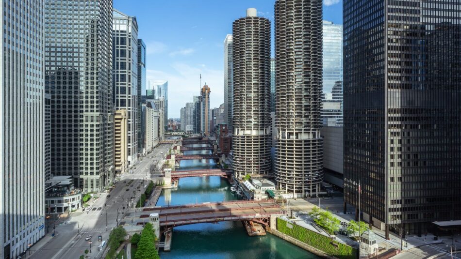 view of the river in Chicago, USA