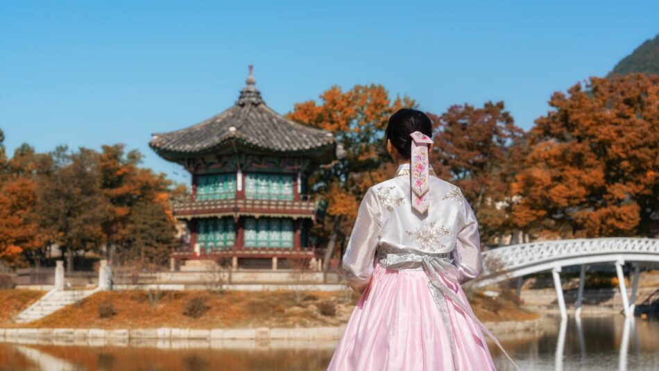 woman wearing a traditional hanbok in South Korea