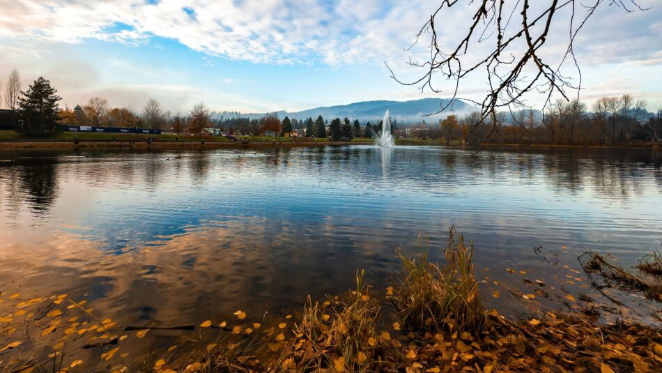 beautiful reflection over Lafarge Lake, Coquitlam, BC, Canada