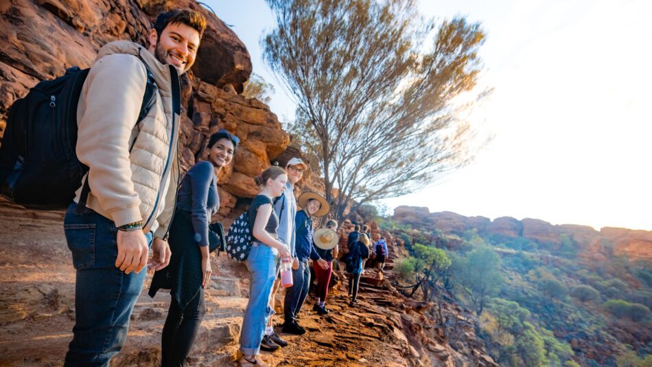 Contiki travellers in Uluru in Australia
