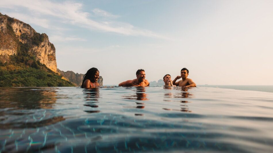 thai islands, travellers in a pool