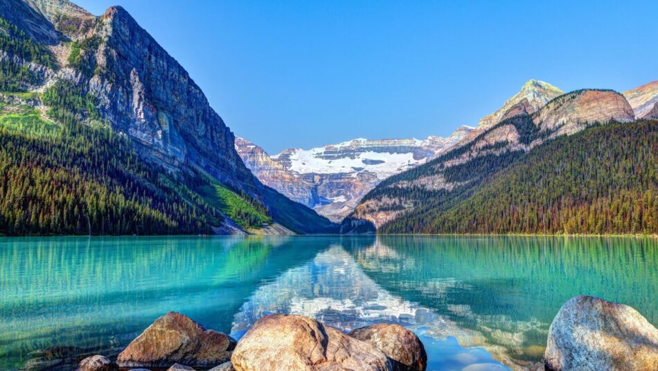 view of turquoise lake louis in Banff National Park, Canada