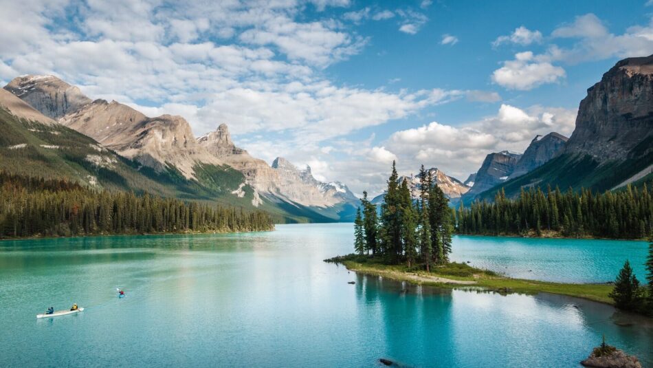 Sprit island on Maligne Lake in Banff National Park, Canada