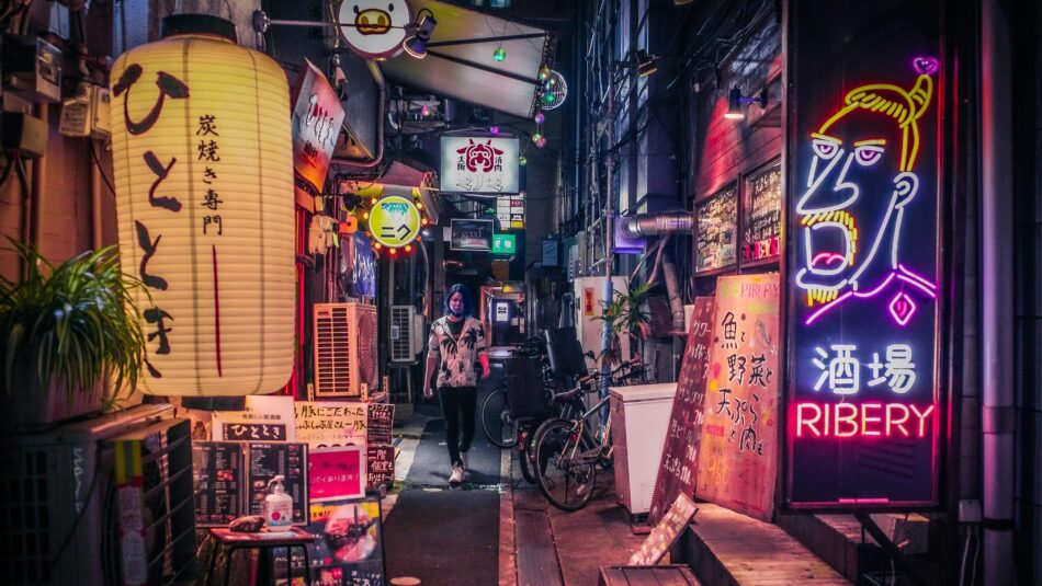 neon streets lit up in Japan