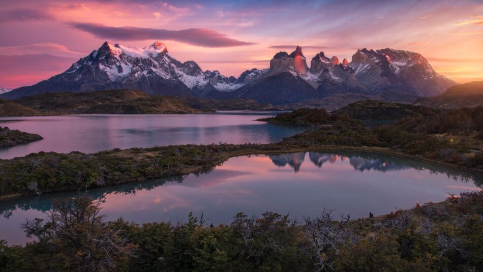 sunset views of Patagonia with purple skies