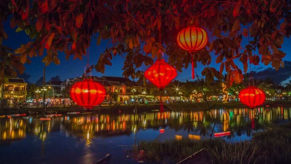 glowing decorated lanterns lit up in Hoi An, Vietnam