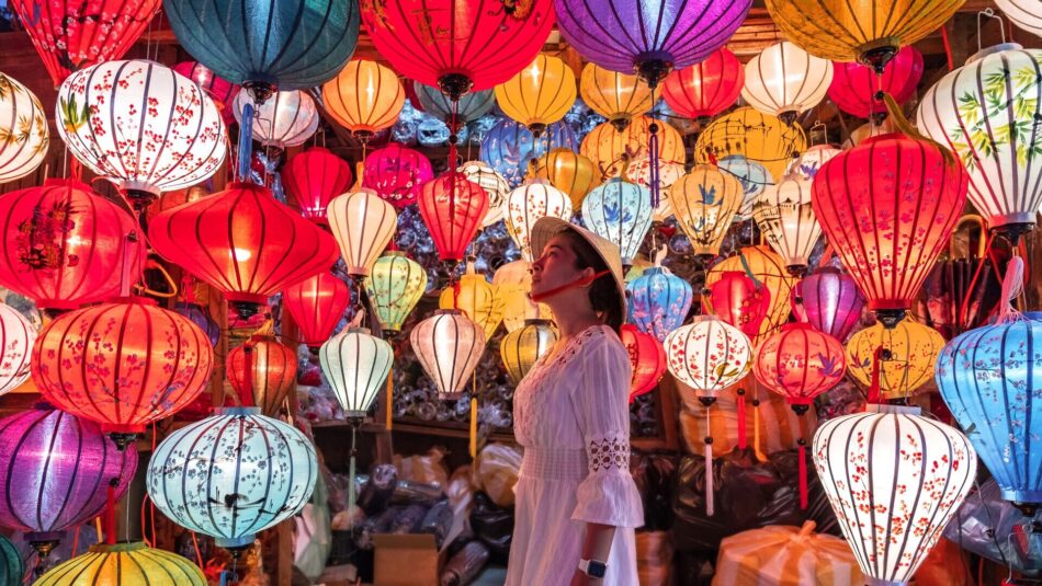 glowing decorated lanterns lit up in Hoi An, Vietnam
