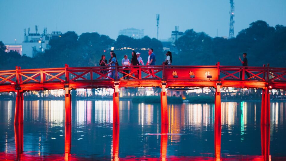 beautiful red Japanese bridge in Hoi An