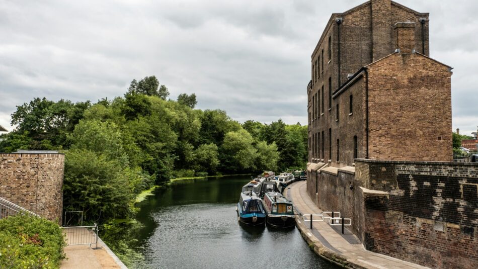 canal view of Coal Drops Yard near St Pancras in London
