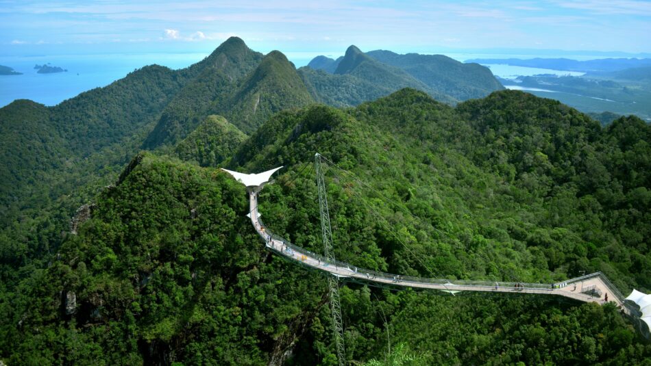 incredible views of the sky bridge over lush forests in Langkawi