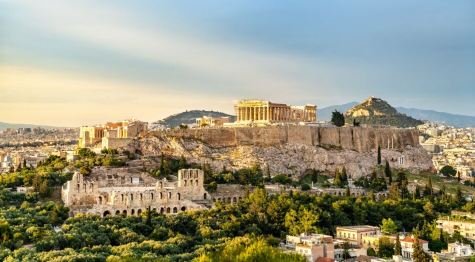 Lycabettus Hill in Athens during sunrise