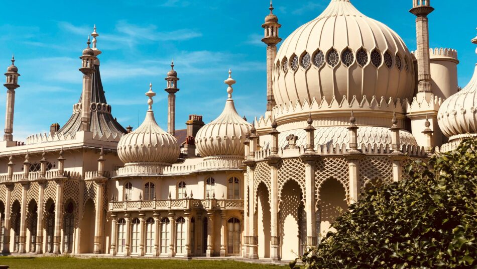 The Brighton Pavilion in Brighton with spires and onion domes