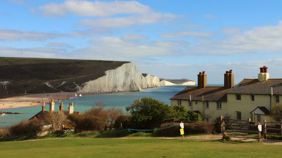 view of the white cliffs at Seven Sisters in England