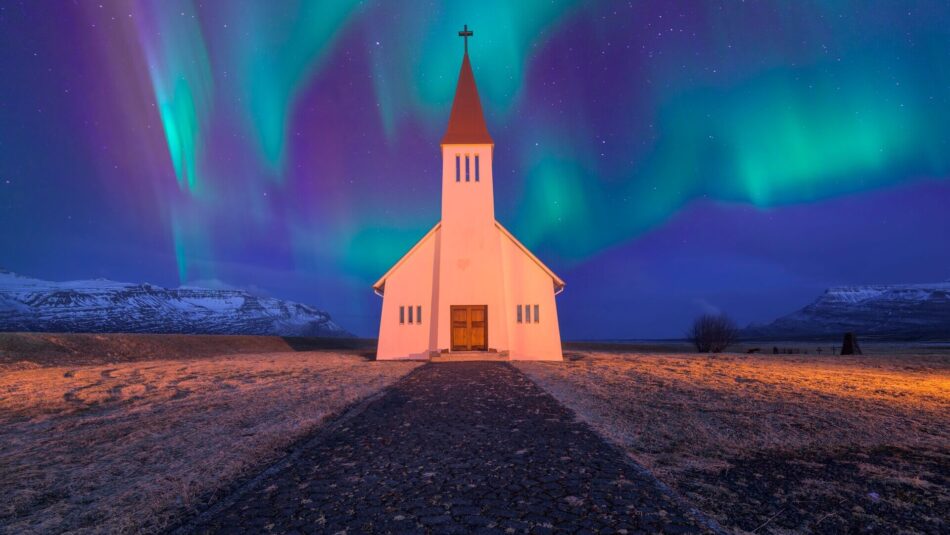 red-roofed church in Vík í Mýrdal