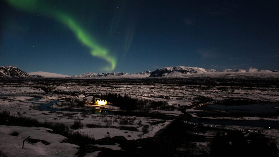 northern lights over Thingvellir National Park