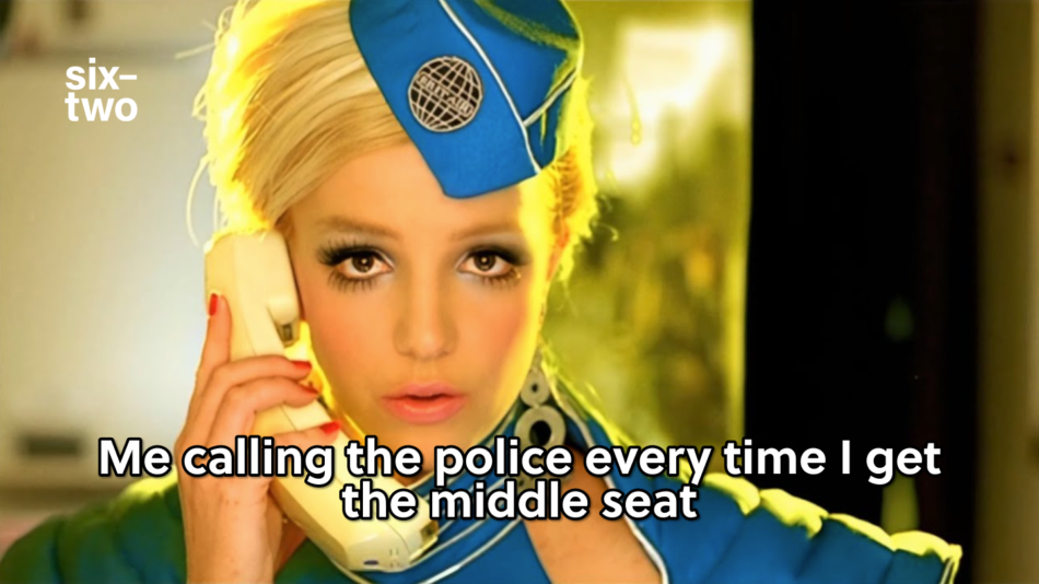 meme about middle seat on plane britney spears in toxic video