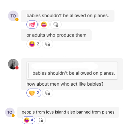 Image of screenshot of messages discussing travel icks
